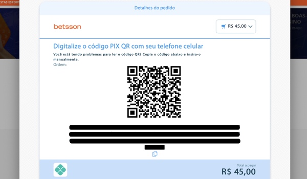 deposito no Betsson com Pix - QR